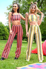 Red Striped Crop Top and Trousers Co-ord Set - Kimmy