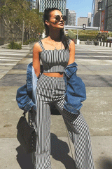 Black and White Stripe Crop Top and Trousers Co-ord Set - Kimmy