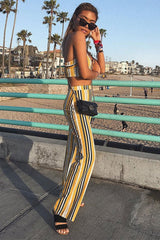 Mustard Striped Crop Top and Trousers Co-ord Set - Kimmy