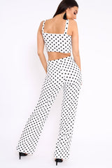 White Polka Dot Crop Top and Trousers Co-ord Set - Kimmy