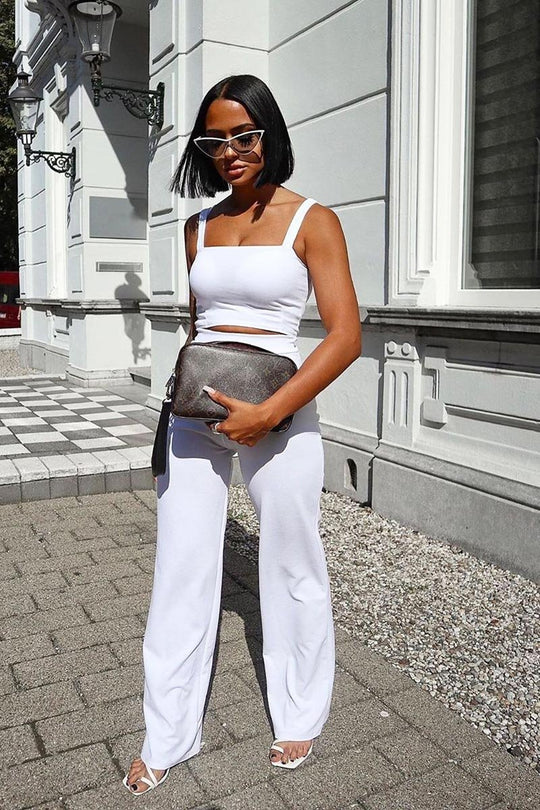 White Crop Top and Trousers Co-ord Set - Kimmy