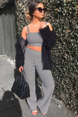Black and White Stripe Crop Top and Trousers Co-ord Set - Kimmy