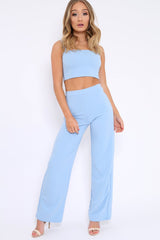 Baby Blue Crop Top and Trousers Co-ord Set - Kimmy