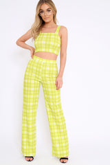 Green Checked Crop Top and Trousers Co-ord Set - Kimmy