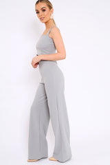 Grey Crop Top and Trousers Co-ord Set - Kimmy