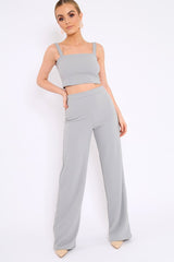 Grey Crop Top and Trousers Co-ord Set - Kimmy