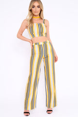 Mustard Striped Crop Top and Trousers Co-ord Set - Kimmy
