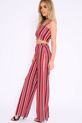 Red Striped Crop Top and Trousers Co-ord Set - Kimmy