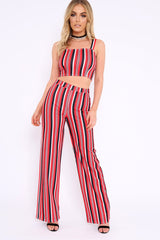 Red Striped Crop Top and Trousers Co-ord Set - Kimmy