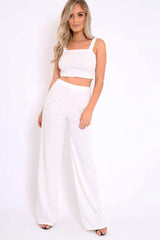 White Crop Top and Trousers Co-ord Set - Kimmy