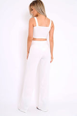 White Crop Top and Trousers Co-ord Set - Kimmy