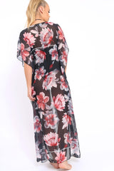 Pink Floral Print Long Kimono - Vonda