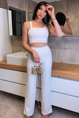 White Crop Top and Trousers Co-ord Set - Kimmy