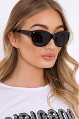 Black Slight Cat Eye Rounded Frame Sunglasses - Kina