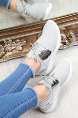 Silver Metallic Lace Up Trainers - Kenly