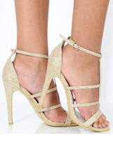 Gold Sparkle Caged Heels - Kinsley