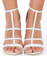 Silver Sparkle Caged Heels - Kinsley