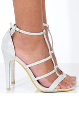 Silver Sparkle Caged Heels - Kinsley