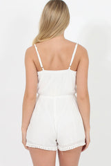 White Embroidered Fringe Playsuit - Kinsley
