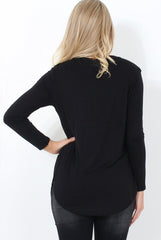 Kari Black Slogan Curved Hem Top