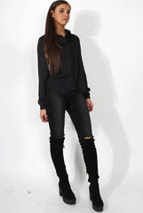 Kira Black Tie Back Shirt