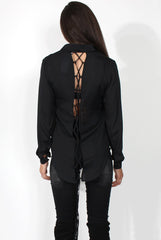 Kira Black Tie Back Shirt