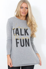 Kari Grey Slogan Curved Hem Top