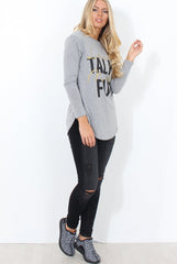 Kari Grey Slogan Curved Hem Top