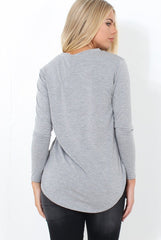 Kari Grey Slogan Curved Hem Top