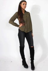Kira Khaki Tie Back Shirt