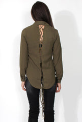 Kira Khaki Tie Back Shirt