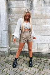 Stone Faux Leather Buckle Belt Shorts - Tamra