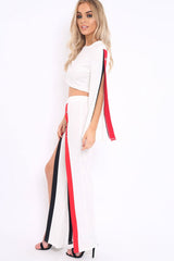White Contrast Split Popper Front Co-ord Set - Krista