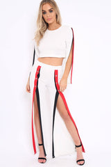 White Contrast Split Popper Front Co-ord Set - Krista
