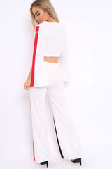 White Contrast Split Popper Front Co-ord Set - Krista