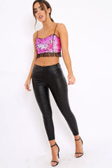 Pink and Black Sequin Crop Top - Kirstie