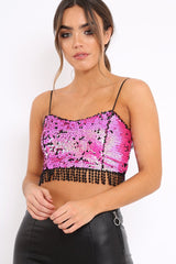 Pink and Black Sequin Crop Top - Kirstie