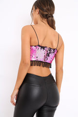 Pink and Black Sequin Crop Top - Kirstie