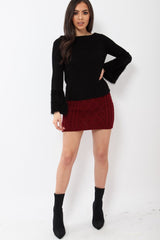 Wine Thick Knit Bodycon Skirt - Kristy