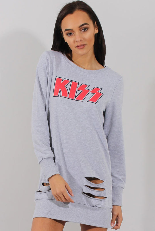 Grey Distressed Kiss Jumper Dress - Ferne