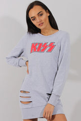 Grey Distressed Kiss Jumper Dress - Ferne