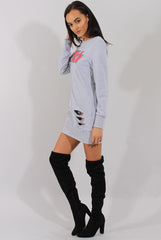 Grey Distressed Kiss Jumper Dress - Ferne