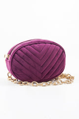 Purple Velvet Oval Quilted Chainlink Belt Bag - Kittie