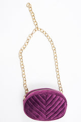 Purple Velvet Oval Quilted Chainlink Belt Bag - Kittie