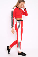 Red Zip Front Tracksuit with White Side Stripes - Kitty