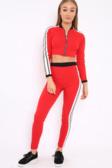 Red Zip Front Tracksuit with White Side Stripes - Kitty