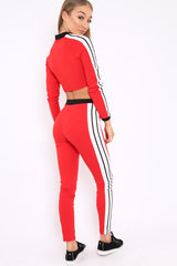 Red Zip Front Tracksuit with White Side Stripes - Kitty