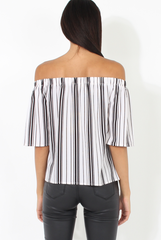 White Pinstripe Off Shoulder Top - Klara