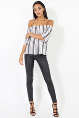 White Pinstripe Off Shoulder Top - Klara
