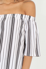 White Pinstripe Off Shoulder Top - Klara